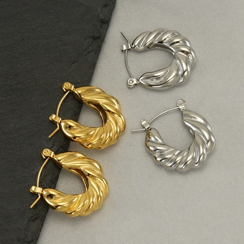 Pendientes De Aro Torsatados Acero Inoxidable Chapado En Oro De 18K Croissant En Forma De U Moda Para Mujer
