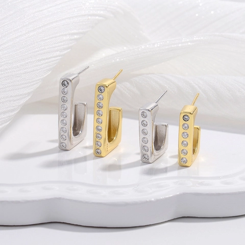 925 Sterling Silver U-Shape Geometric Stud Earrings Luxury Zirconia Inlaid Irregular Letter Earrings Jewelry For Women