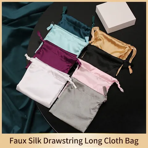 Satin Drawstring Pouch Faux Satin Storage Bag For Jewelry Cosmetics Gift Packaging Smooth Glossy Portable