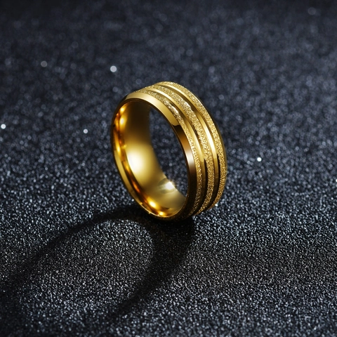 Bague En Acier Inoxydable Givré Plaqué Or Double Rainure Pour Hommes Femmes Bijoux Mode Minimalistes