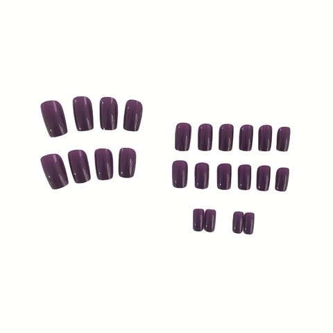 Uñas Postizas A Presión Color Púrpura Oscuro Brillante Cortas Cuadradas Moda Minimalista Uñas Artificiales Para Mujeres Belleza Manicura