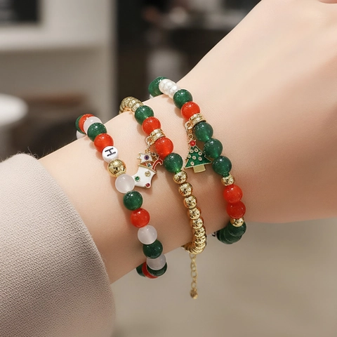 Braccialetti Di Perline Agata Künstliche Perle Lega Smalto Albero Di Natale Calza Confezione Regalo Gioielli Per Donne Ragazze