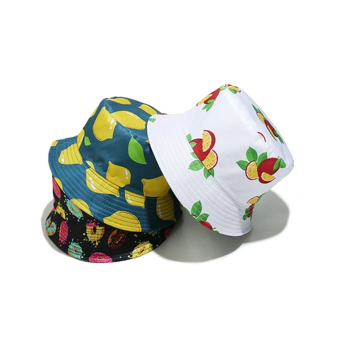 Bucket Hat Polyester Sun Protection Summer Outdoor Travel Fruit Food Printed Casual Novelty Sun Hat Women Unisex