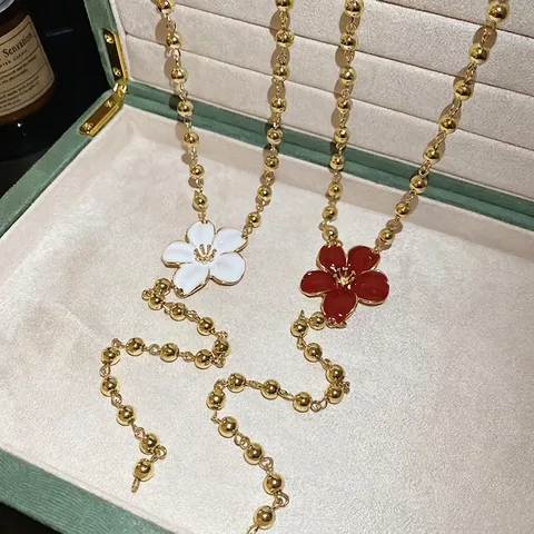 Collana Lunga A Forma Di Y Con Pendente A Fiore Catena Di Perle Dorate Lega Resina Retro Da Donna