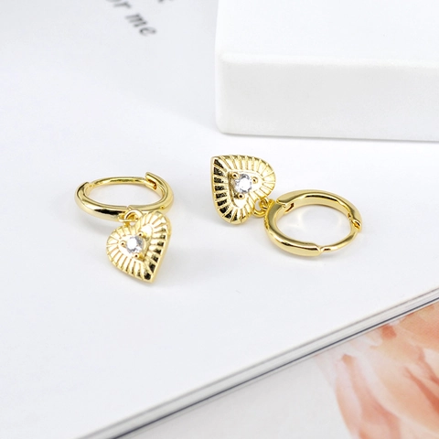 Boucles d'Oreilles Créoles Coeur en Cuivre Vintage Avec Strass Et Tige en Argent Sterling 925 Style Luxe Léger Bijoux Femme
