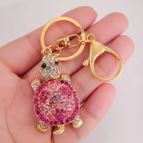 Sparkling Rhinestone Turtle Keychain Colorful Crystal Sea Turtle Pendant Zinc Alloy Gold Plated Bag Charm Car Accessories