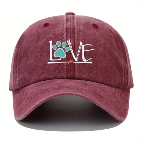 Berretto Da Baseball In Cotone Lavato LOVE Impronta Di Zampa Retro Protezione Solare Outdoor Casual Unisex