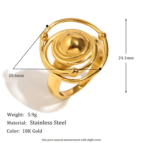 Planet Orbit Ring Stainless Steel 18K Gold Plated Two Tone Celestial Saturn Minimalist Geometric Fashion Jewelry