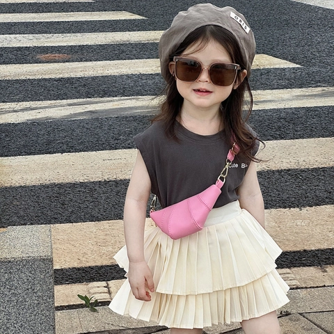 Kids Crossbody Bag Croissant Shape PU Leather Solid Color Adjustable Strap Fashionable Shoulder Bag For Toddlers Girls Boys