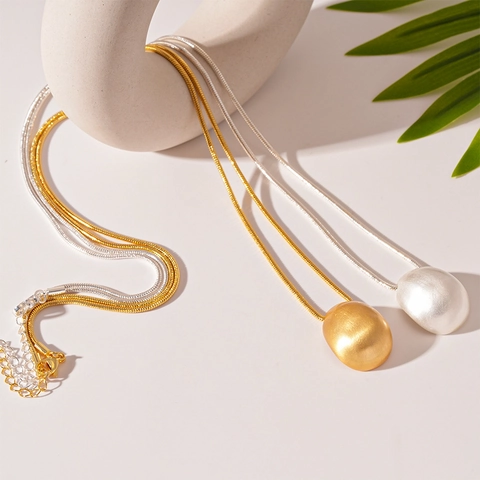 Collana Lunga Minimalista In Lega Con Pendente A Chicco Ovale Catena A Serpente Placcata Gioielli Di Moda Eleganti Da Donna