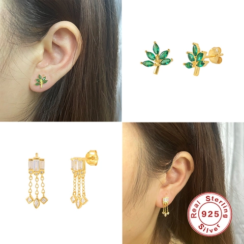 Dainty 925 Sterling Silver Earring Studs With Cubic Zirconia Tiny Butterfly Bee Mushroom Flower Jewelry For Women