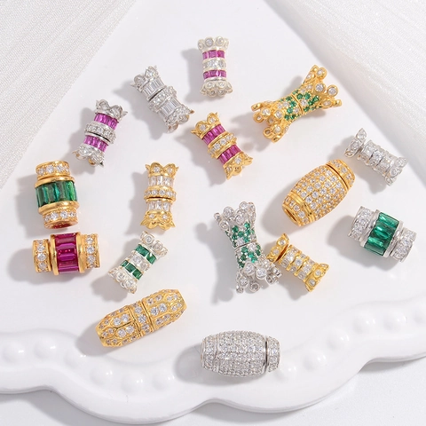 925 Sterling Silver Colorful Zirconia Barrel Beads Magnetic Clasp For DIY Bracelet Necklace Making Jewelry Findings