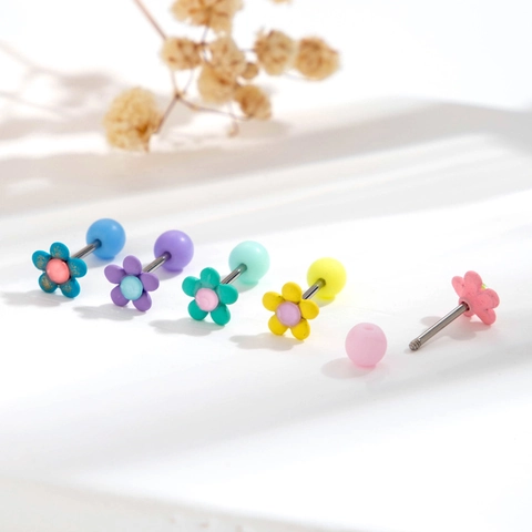 Orecchini A Lobo Fiore Acciaio Inossidabile Chiusura A Vite Piercing Cartilagine Gioielli Di Moda Donne