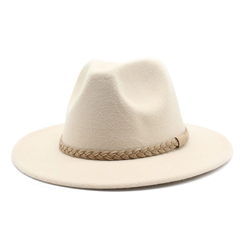 Fedora Hat Wool Felt Wide Flat Brim Braided Strap Vintage British Jazz Style Sunshade For Men Women Outdoor Travel