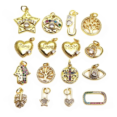 Micro Pave Zircon Pendants Heart Star Evil Eye Hamsa Copper DIY Jewelry Making Accessories For Women Necklace Bracelet