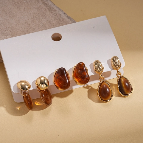 Orecchini In Resina Goccia D'Acqua Con Perno In Argento Geometrici Ambra Marrone Lega Per Donne Quotidiano Retro Accessorio