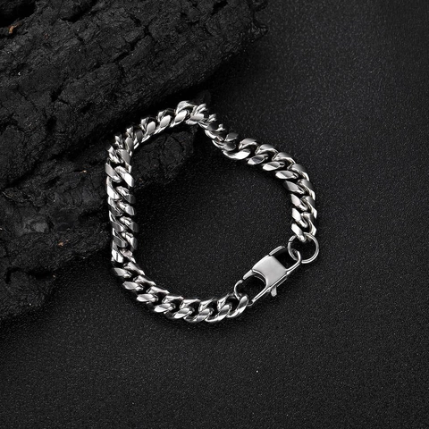 Pulsera De Eslabones Cubanos Acero Inoxidable Estilo Hip Hop Punk Cadena De Metal Galvanizado Joyería Para Hombres Y Mujeres Accesorio Moda