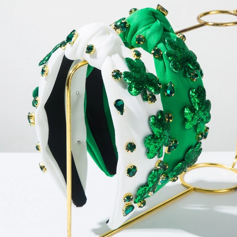 Cerchietto San Patrizio Nodo Tessuto Trifoglio Strass Paillettes Accessori Per Capelli Festa Festival Irlandese Donna