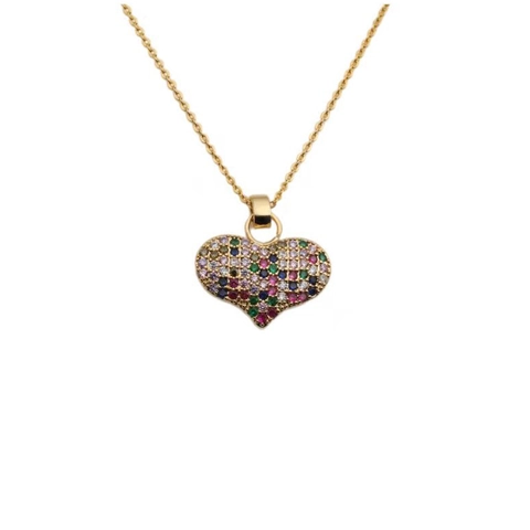 Heart Pendant Necklace Copper Colorful Zirconia Gold Plated Simple Fashion Jewelry For Women