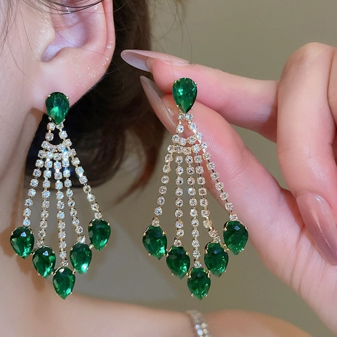Vintage Luxe Hangende Oorbellen Zirkoon Strik Waterdruppel Kwastje Legering Sieraden Met Zilveren Oorsteker Voor Dames