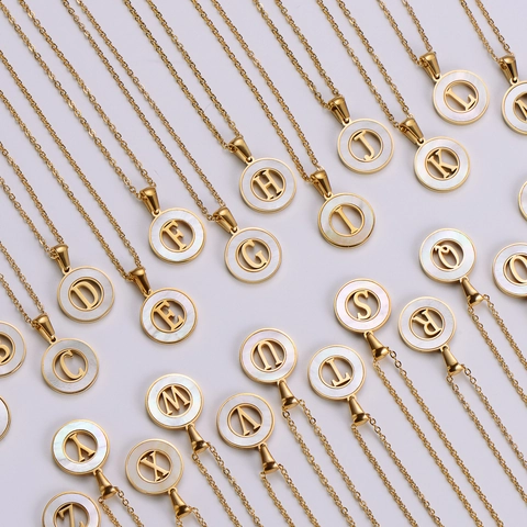 Collana Con Pendente Lettera Acciaio Inossidabile E Conchiglia Bianca Moneta Rotonda Gioielli Minimalisti Regalo Donna