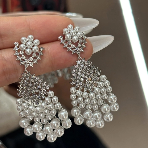 Pendientes De Borla Estilo Palacio Retro Con Imitación Perla Artificial Diamante De Imitación Y Poste De Plata Para Mujer Lujo Gota De Agua