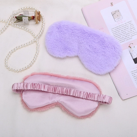Plush Sleep Eye Mask Faux Fur And Faux Satin Satin Blackout Soft Breathable For Travel Nap Comfortable Elastic Strap