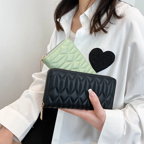 Women Quilted PU Leather Long Wallet Clutch Zip Around RFID Blocking Large Capacity Phone Purse Elegant Fashion
