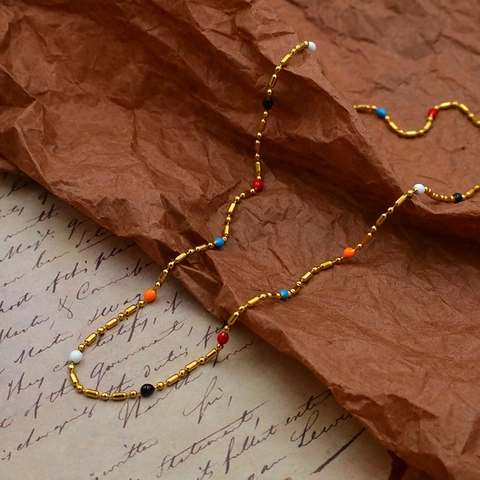 Collana con Perline Colorate in Acciaio Inossidabile e Smalto per Donna Catena Minimalista a Clavicola Gioielli alla Moda