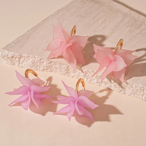 Acryl Blumen Creolen Mit 925 Sterling Silber Ohrstecker Süße Elegante C-Form Florale Blütenblatt Schmuck Für Damen