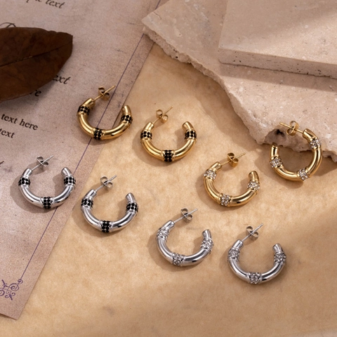 Titaniumstaal C-Vorm Creolen Voor Dames Minimalistisch Roestvrij Staal Micro Strass Ingelegde Mode Oorbellen Sieraden