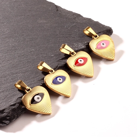 Evil Eye Herz Anhänger Edelstahl Vergoldet Gestreift Emaille DIY Schmuckherstellung Zubehör Für Halskette