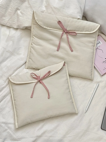 Custodia Per Laptop Trapuntata Custodia Per Tablet Imbottita Con Fiocco Di Nastro Per Donne Ragazze Stile Coreano Ins