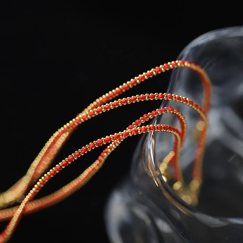 Handmade Red String Bracelet With Titanium Steel Gold Beads Electroplated 18K Gold Vintage Chinese Style Bracelet For Women New Year Gift