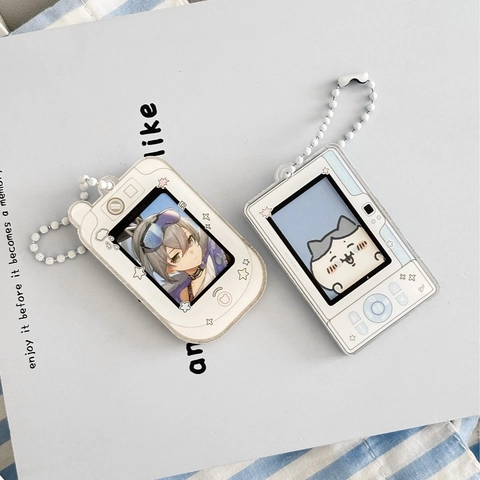 Acrylic Mini Photo Card Holder Keychain Retro Game Console Camera Shape Protective Sleeve Cute Cartoon Pendant Charm