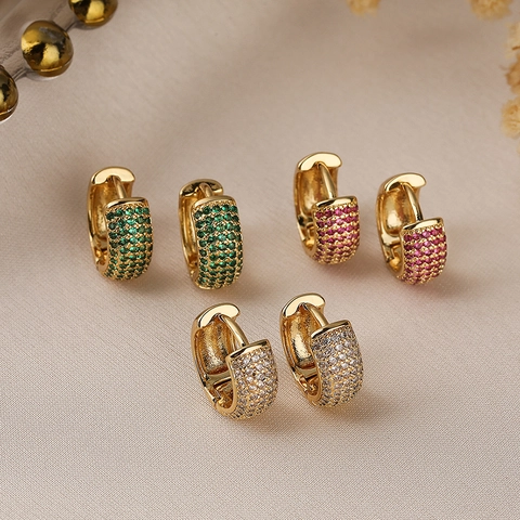 Créoles En Cuivre Plqué Or Avec Zircones Pierres Colorées Style Rétro Minimaliste Pour Femmes Avec Tige En Cuivre