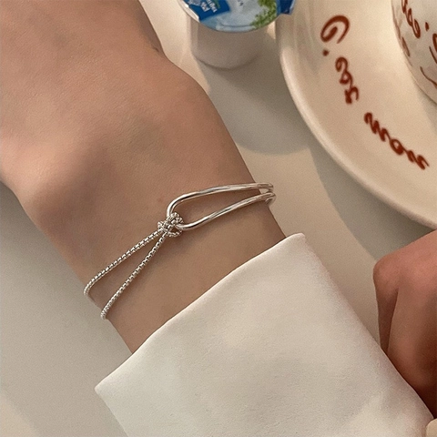 Geometric Twisted Knot Chain Bracelet Brass Platinum Plated Dainty Layered Minimalist Jewelry Gift For Women