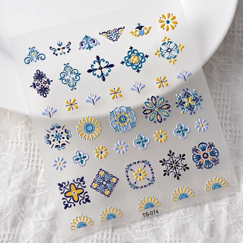 5D Embossed Nail Art Stickers Bohemian Relief Mandala Floral Geometric Self Adhesive 3D Nail Decals For Women DIY Manicure