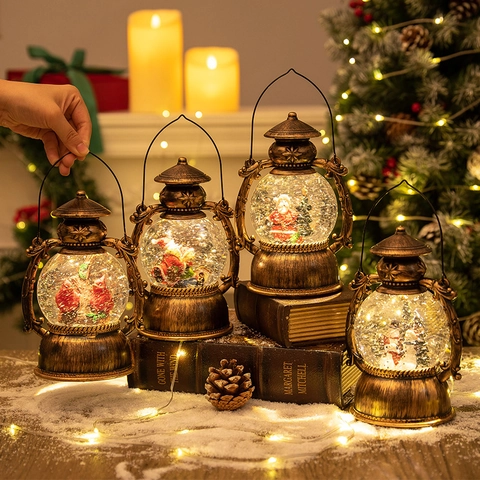 Kerst Sneeuwbol Lantaarn Retro Muzikaal LED Nachtlampje Kerstman Sneeuwpop Vakantie Decoratie