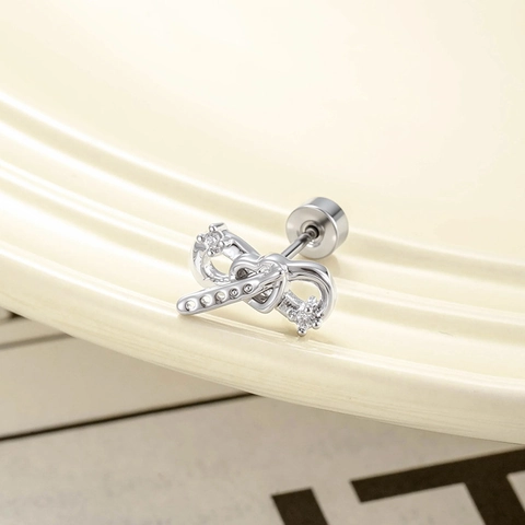 Boucle D'oreille De Cartilage Noeud Infini Coeur En Acier Titane Cuivre Zircon Bijoux De Piercing Pour Femmes Dos À Vis