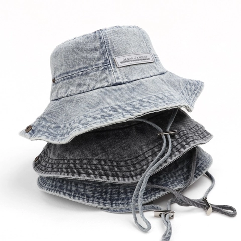 Washed Denim Fischerhut Vintage Retro Sonnenschutz Große Krempe Mit Winddichter Kordel Für Damen Outdoor Casual