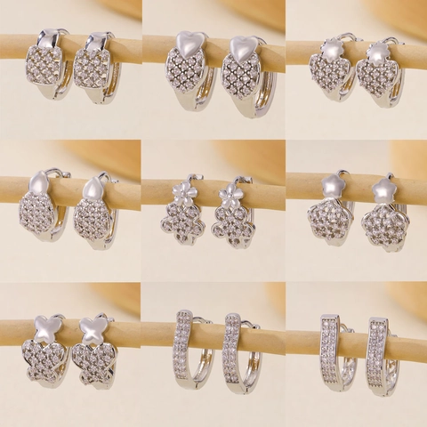 Mode Zirkon Huggie Hoop Ohrringe Versilbert Messing Exquisite Multi Stil Schmuck Für Damen Party Alltag