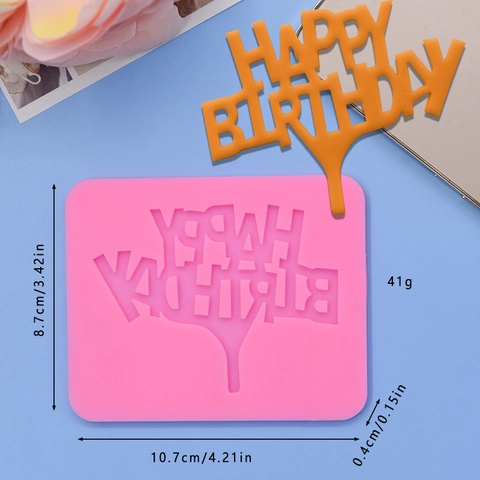 Happy Birthday Letter Silicone Mold Cake Decoration Fondant Baking Tool Pink Rectangular DIY Pastry Crafting Accessory