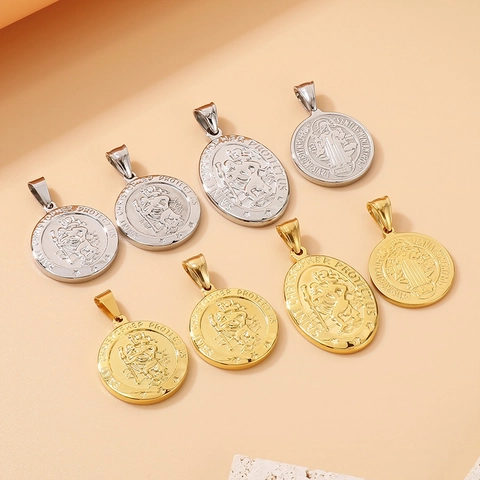 Saint Christopher Saint Benedict Religiöse Medaille Anhänger Edelstahl 18K Vergoldet Vintage Schmuck Herren Damen