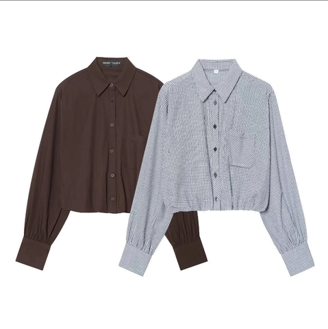 Camicia A Quadri A Maniche Lunghe Da Donna Blusa Con Bottoni E Risvolto Con Tasca Top Elegante Pieghettato Sul Retro