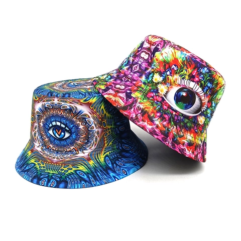 Fischerhut Polyester Sonnenschutz Wendbar Psychedelischer Druck Evil Eye Muster Kreativer Streetwear Sonnenhut