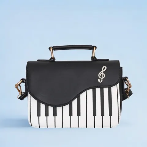 Women Shoulder Bag PU Leather Piano Keyboard Print Music Note Embroidery Crossbody Handbag Fashion Versatile Contrast Color