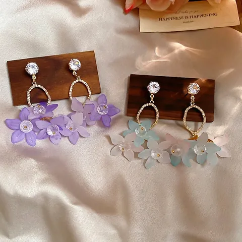 Blumen Anhänger Ohrhänger Mit Acryl Blütenblättern Rheinstein Und 925 Sterling Silber Ohrstecker Elegant Für Damen