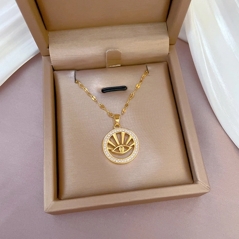 Evil Eye Pendant Necklace Titanium Steel Chain And Zircon Micro Pave Copper Jewelry Luxury Retro Style For Women
