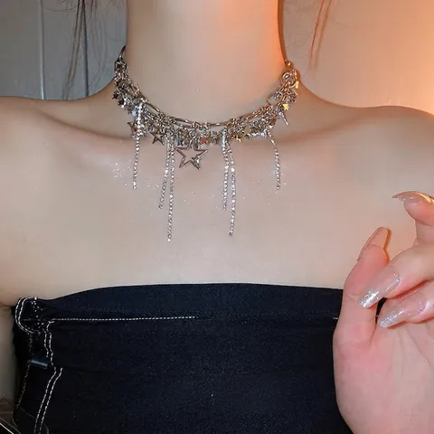 Stern Quaste Halskette Legierung Strass Pailletten Hohlsterne Schlüsselbein Sweet Cool Y2K Stil Frauen Schmuck